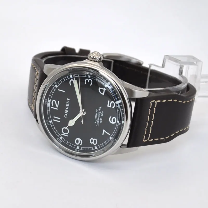 

Mens Watch 41MM Black Dial Miyota Automatic Movement Silver 316L Stainless Steel Case Green Luminous Waterproof Watch Men