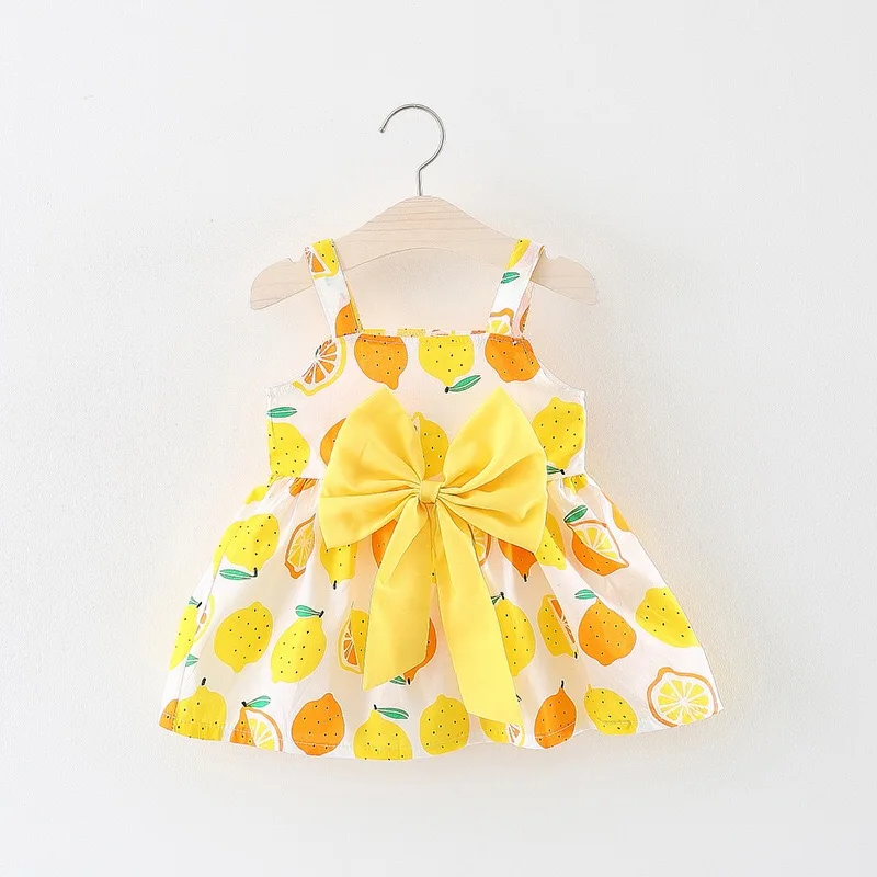 Платье для маленьких девочек с бантом наряд лимонным принтом младенцев платье