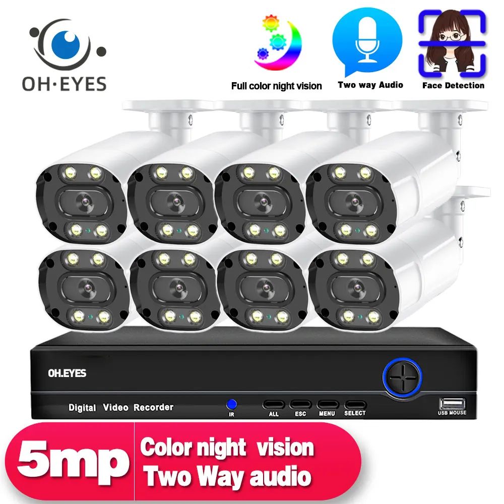 

5MP POE Video Surveillance IP POE Camera Set 4K 8CH NVR Kit Outdoor Color Night Vision 8 Channels CCTV Security Camera System