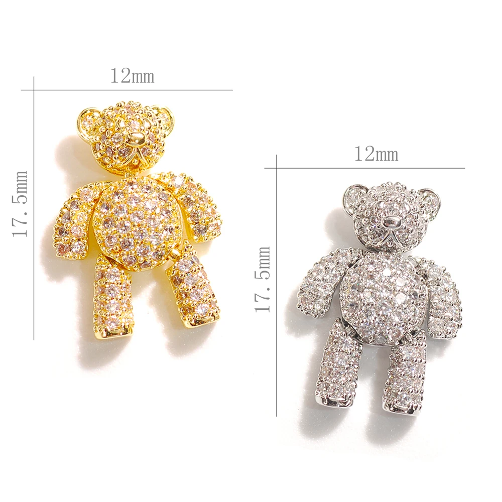 

3D Jewelry Accessories 12X17.5MM The Shape Of Bear Metal Inlay Rhinestone Gold and Sliver Zircon Alloy Jewelry For Woman 1Pc