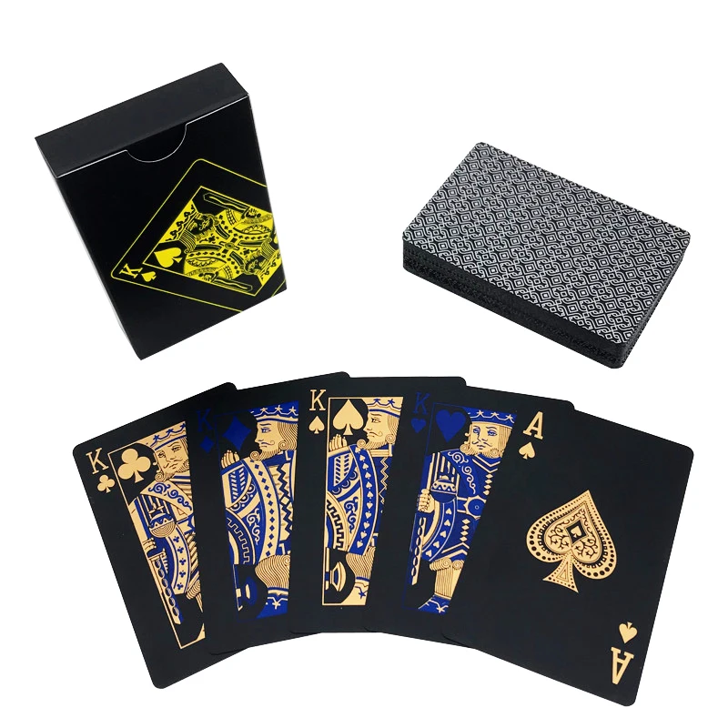 

New Quality Plastic PVC Poker Smooth Waterproof Black Playing Cards Gold plated Creative Gift Durable Poker Board Games qenueson