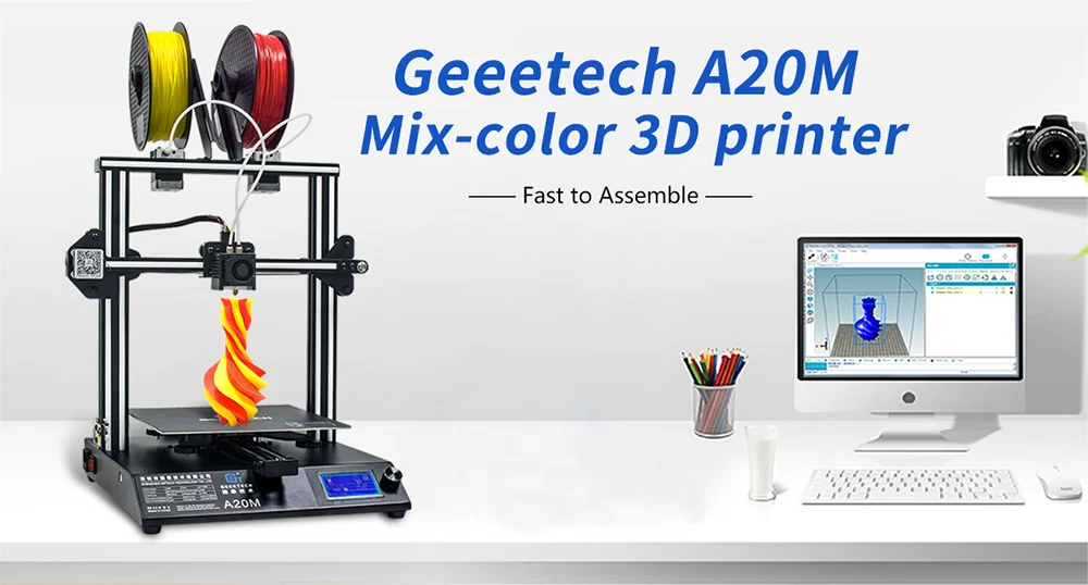 GEEETECH A20M 3d принтер с смешанной цветной печатью, интегрированная Строительная база и двойной экструдер дизайн и детектор нити