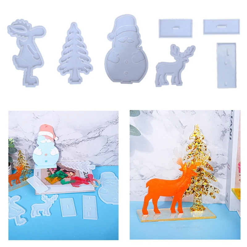 

1 Set Christmas Ornaments Epoxy Resin Mold Xmas Elk/Snowman/Deer Tree Desktop Decorations Silicone Mould DIY Mold Drop shipping