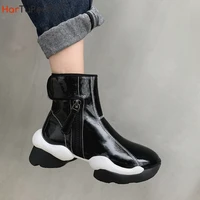 autumn winter female short booties flat with paste zipper wedges shoes concise cow leather women ankle snow boots 2022