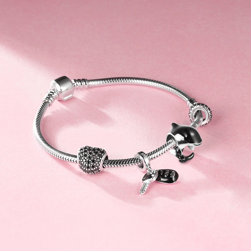 Лето 2017 г. черной эмалью дельфины бусины Подвески Fit Пандора Браслеты Аутентичные