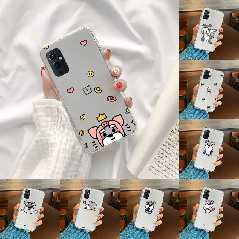 

Cartoon schnauzer dog Phone Case Transparent For OnePlus 9 8 7 7t 8t Oppo find X3 X2 reno5 Vivo X60 X50 Pro MeiZu 17 16XS