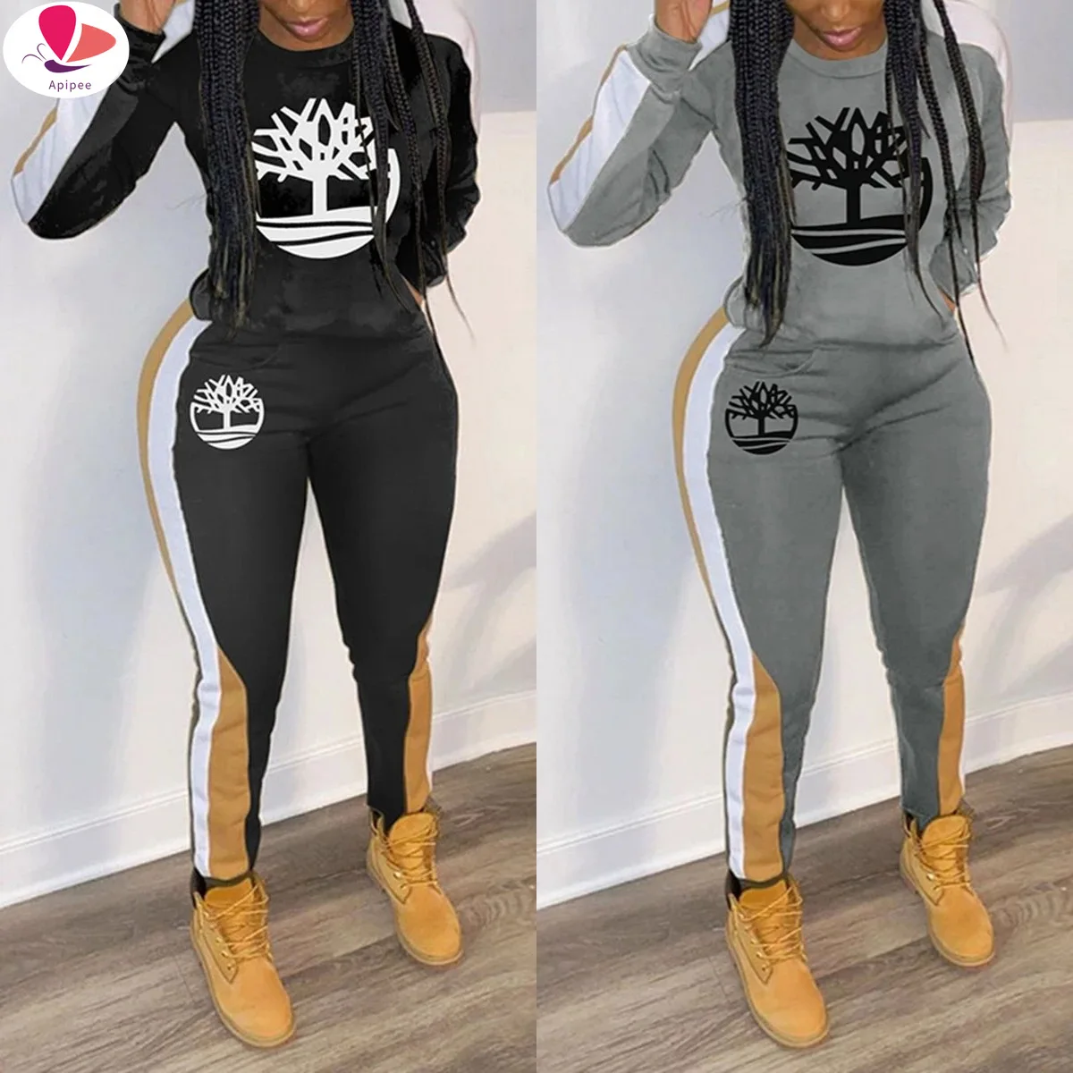 

APIPEE New Women Two Piece Outfits Casual Fashion Sweet Sweatsuit Cotton Letter Print With Cap 2 Piece Set Women Plus Size S-XXL