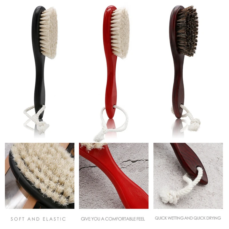 

Brown Natural Soft Goat Bristle Hair Sweeping Brush Beard Comb Oval Wood Handle Barber Dust Brush For Broken Hair Cleaning Tool