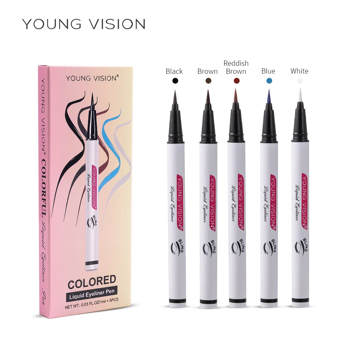 

5-color set of square water is not easy to smudge thin-tip eyeliner one stroke molding liquid eyeliner cosmetics tool