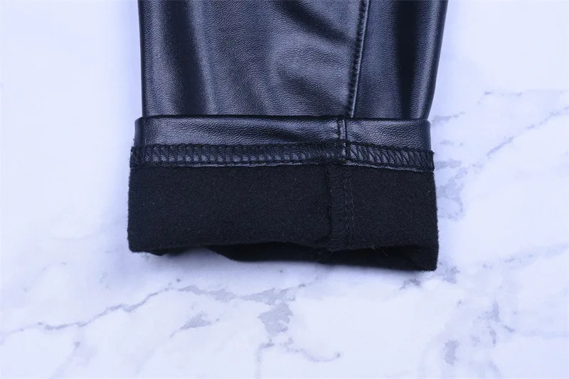 RICININA/женские брюки из искусственной кожи; Осенняя уличная одежда; однотонные черные женские брюки-карандаш; повседневные пикантные брюки с эластичной резинкой на талии; женские зимние брюки