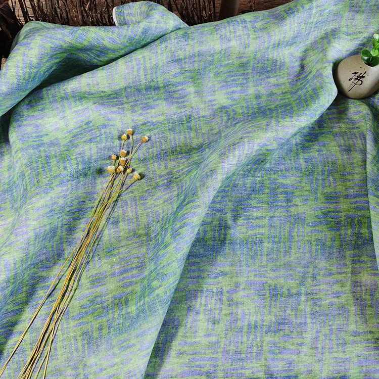 

Natural pure ramie fabric digital printing patchwork Top grade dress with cheongsam and robe tissus