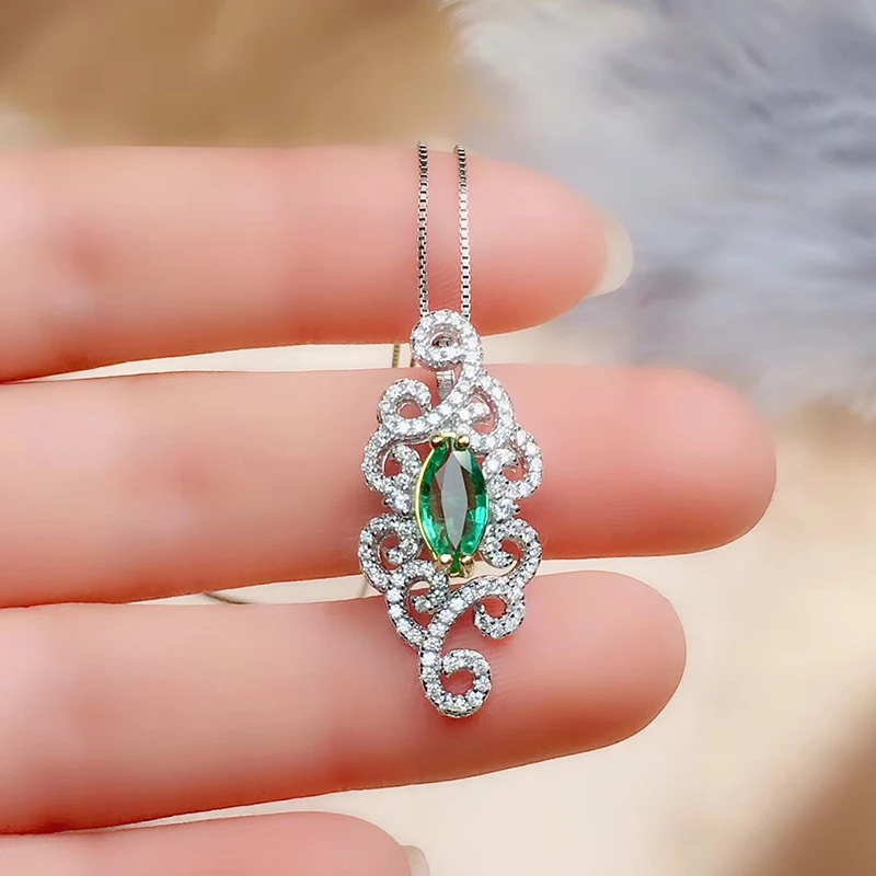 

CoLife Jewelry 925 Silver Emerald Pendant for Wedding 5mm*10mm Natural Emerald Silver Pendant Birthday Gift for Woman