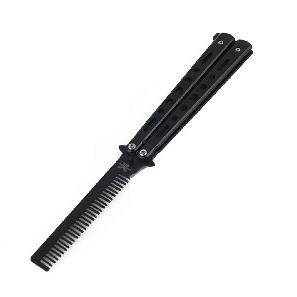 

Professional Salon Stainless Steel Folding Practice Training Butterfly Style Knife Hair Comb Styling Tools Black/Silver Cool