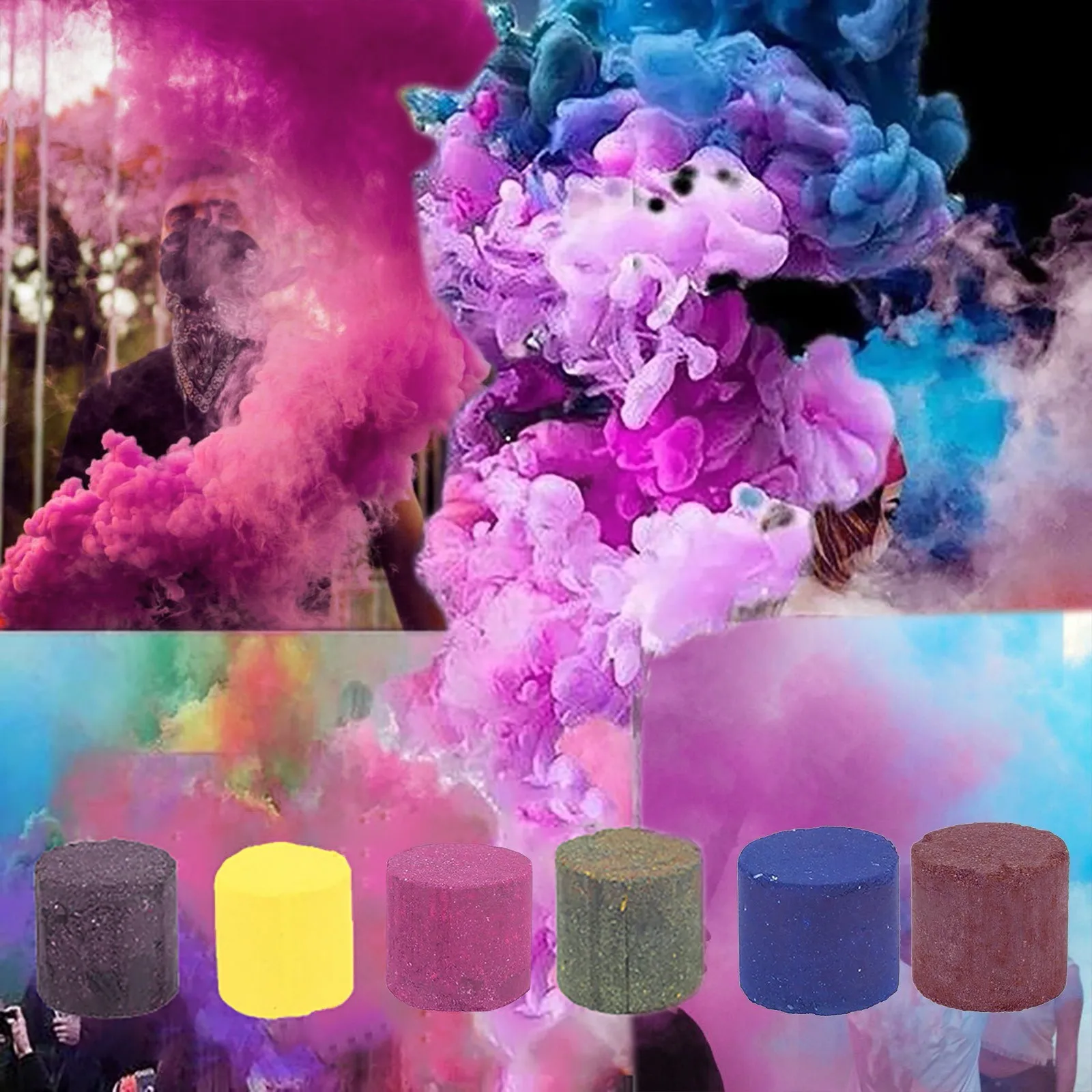 6PCS White Colorful Smoke Pills Combustion Smog Cake Effect Bomb Portable Photography Prop Halloween Party Supplies |