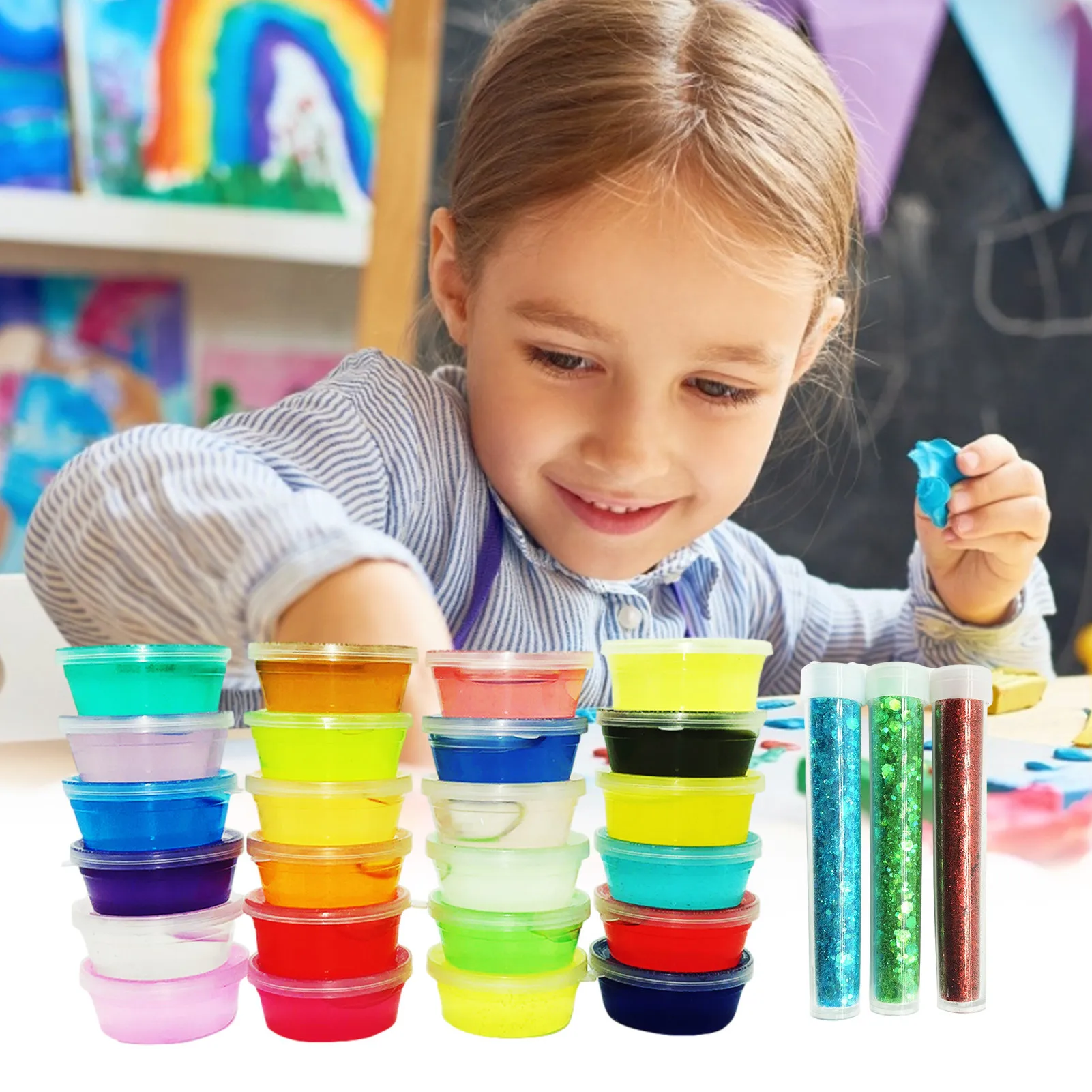 24 Цвета Дети DIY Slime Подвески банки с блеском поставки слаймов комплект игрушки