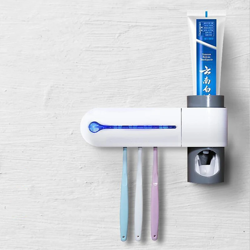 

New 2 In 1 Ultraviolet Toothbrush Sterilizer Toothbrush Holder Automatic Toothpaste Squeezers Dispenser Home Bathroom Set
