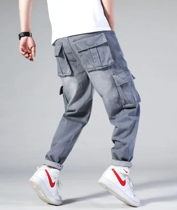 Jeans Denim Hallen Pants Men Jeans Multi Pockets Cargo Pants Jeans Casual Male Work Trousers Big Pockets Jeans