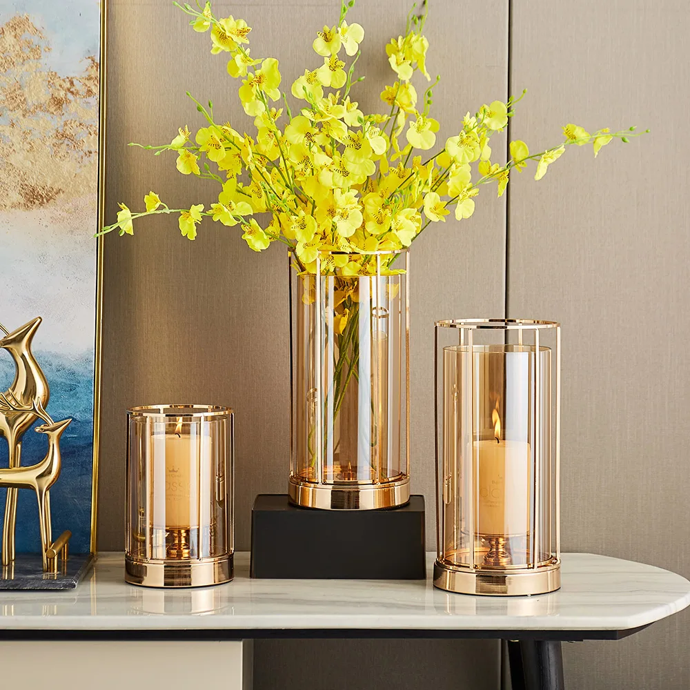 

Home Decor European Style Wrought Iron Golden Candlestick Flower Vase Exquisite Living Room Festive Wedding Decoration Terrarium