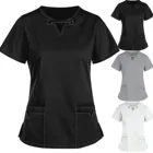 Униформа медсестры, 2021, лидер продаж, женский топ для кормления, однотонный Повседневный Топ с коротким рукавом и V-образным вырезом, униформа