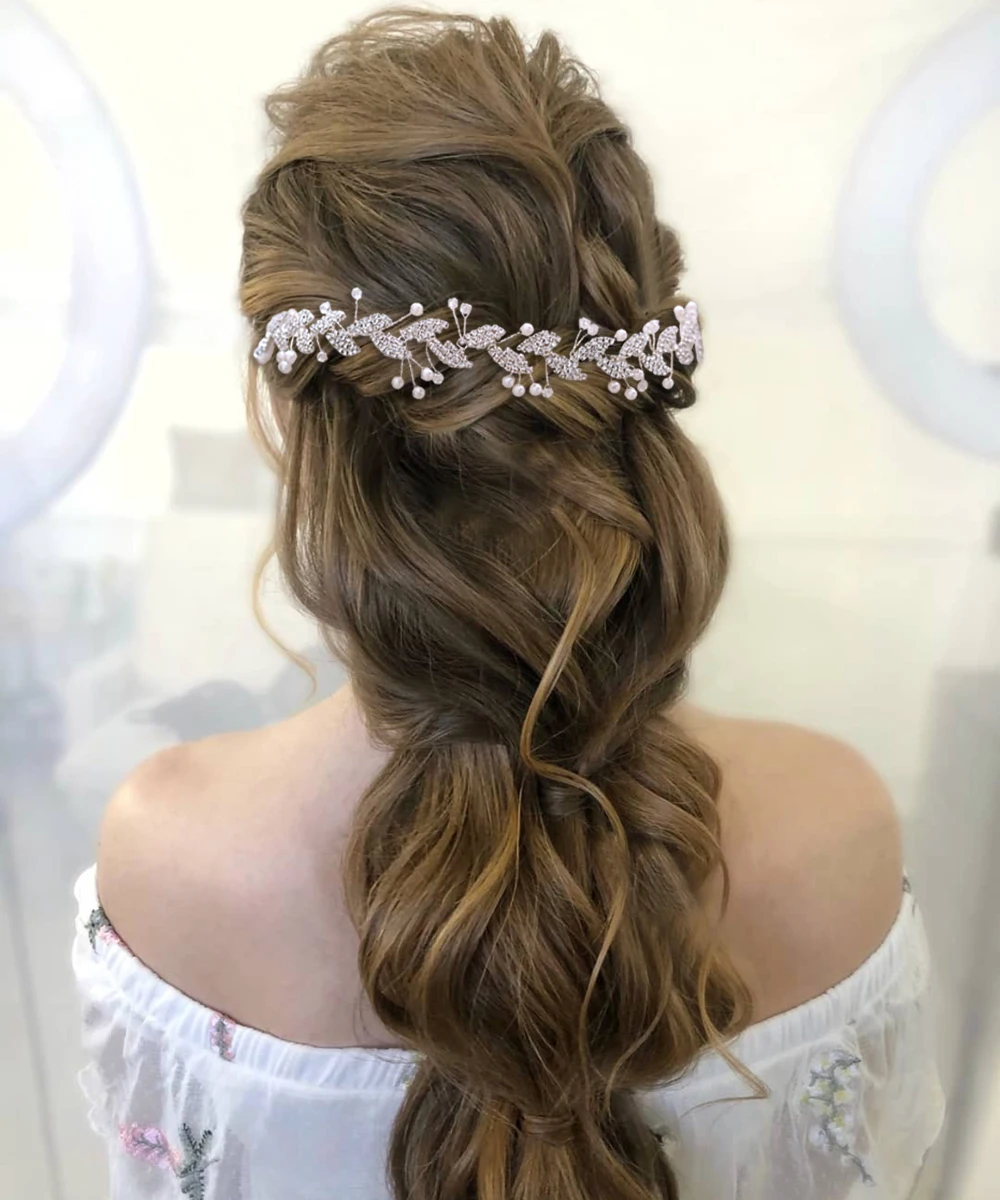 

Handmade Double Comb Hair Clip Leaf Bridal Hair Accessories Alloy Wedding Hair Tiara Crown Silver Crystal Bridal Hair Comb