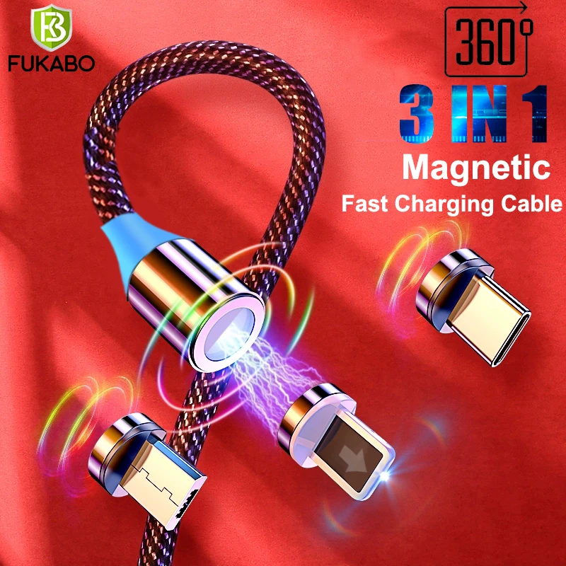 3 в 1 USB кабель м 2 магнитный Micro Type C Lightning для быстрой зарядки iPhone Samsung Xiaomi зарядный