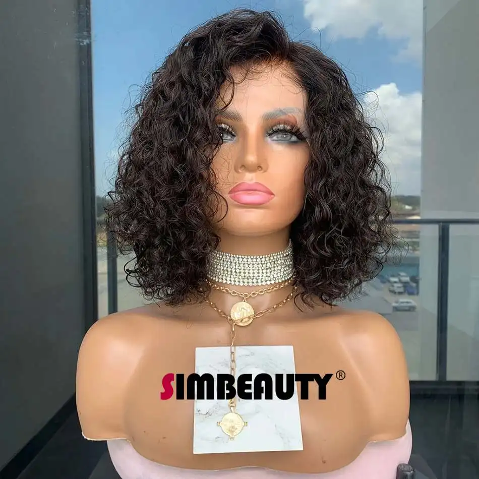 

New Arrival Transparent 360 Lace Frontal Full Wig for Women Water Wave Bob Natural Black Human Hair Wigs