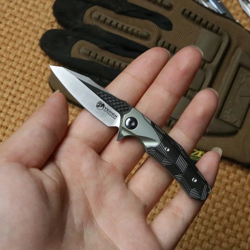 Складной мини нож VENOM С флиппером и шарикоподшипником лезвие M390 ручка из титана