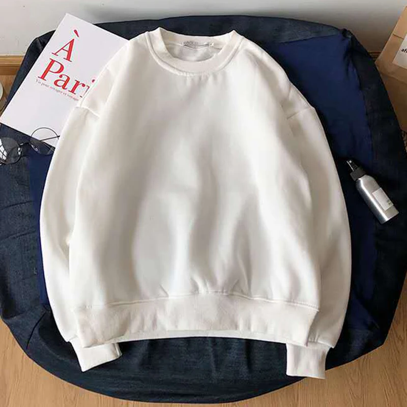 Harajuku Women Korean Sweatshirt Female Autumn Winter Long Sleeve Loose Fleece Pullover Black Warm Crewneck Hoodies Feme