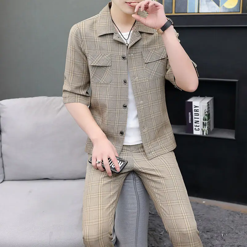 

Casual Suit Men's Summer 2021 New Korean Style Handsome Thin Two-Piece Sleeved Fashionable Men's Jacket