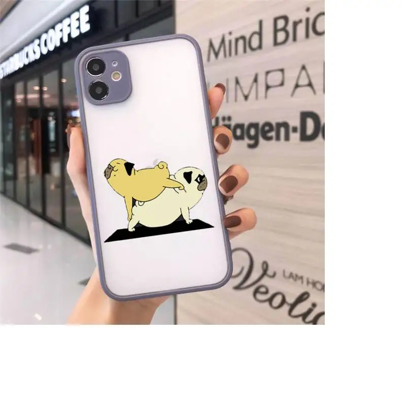 

Yoga dog Cute Cartoon Pug Animal Phone Case matte transparent For iphone 7 8 11 12 plus mini x xs xr pro max cover