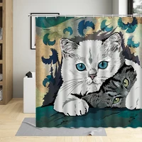 comics anime cat kitten cartoons bath shower curtain polyester fabric waterproof bathroom curtains kids bathtub decor with hooks