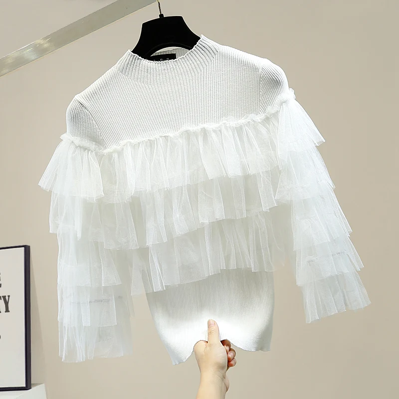 Женский топ с милой многослойной сеткой в виде листьев лотоса облегающая