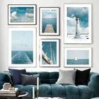 Настенная живопись на холсте, морской деревянный мост, маяк, лодка, облако, скандинавские плакаты и принты, настенные картинки для декора гостиной