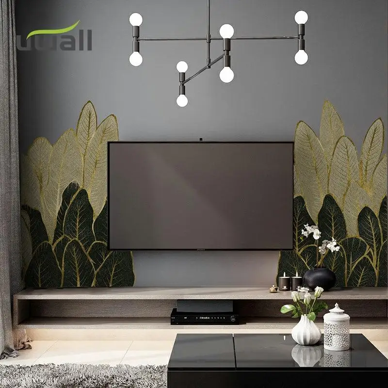 

Golden Green Leaves Wall Stickers Living Room Sofa TV Background Wall Decor Bedroom Decoration Self-Adhesive Sticker Home Decor