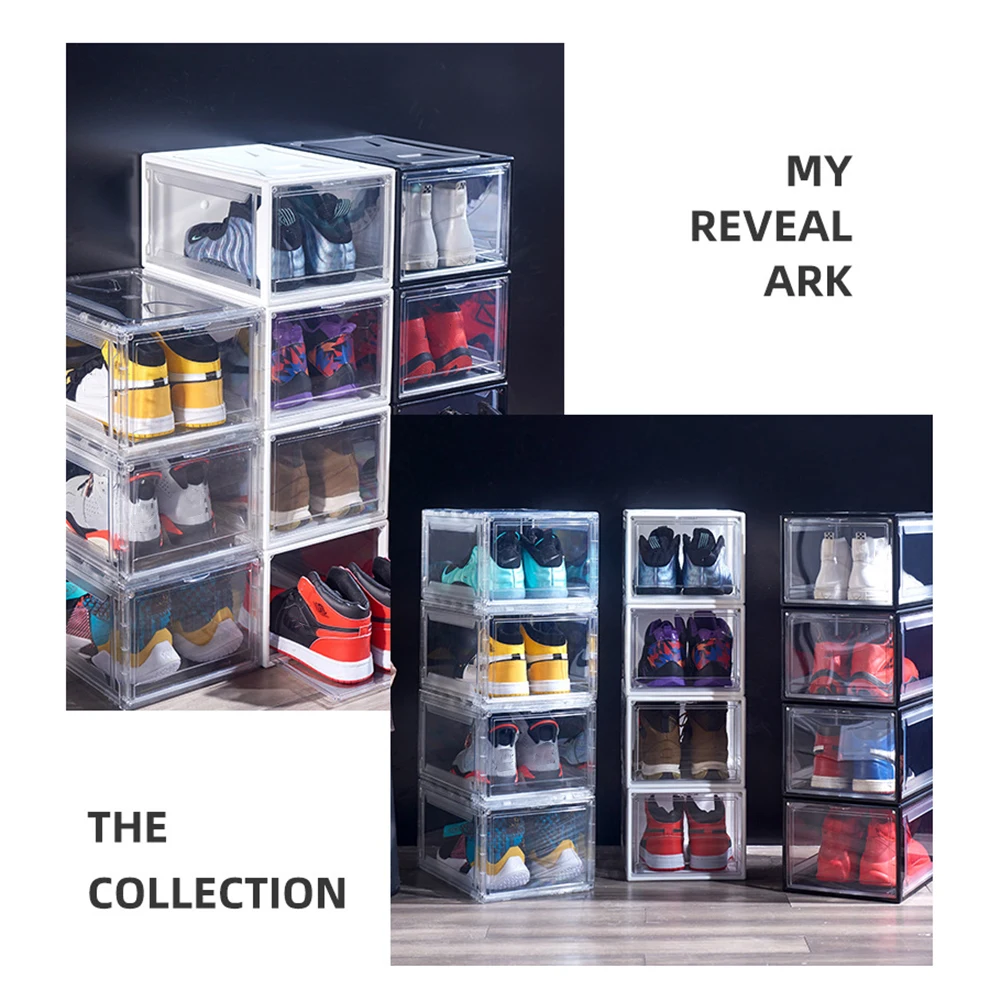 

1PC 42 x 28 x 26 cm Shoe Box Stackable Shoes Organizer Clear Plastic with Magnetic Door for Sneaker Collection Organizer Shoebox