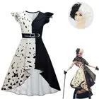 Новинка 2021, детские платья для девочек, костюмы принцессы Cruella для косплея, детское черно-белое платье ведьмы Kuila, костюм аниме на Хэллоуин