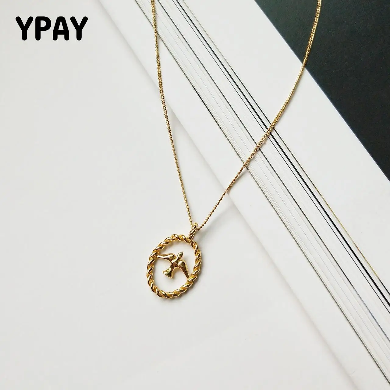 

YPAY 100% Solid 925 Sterling Silver Swallow Bird Pendant Necklace Europe Gold Choker Necklaces for Women Charm Jewelry YMN149