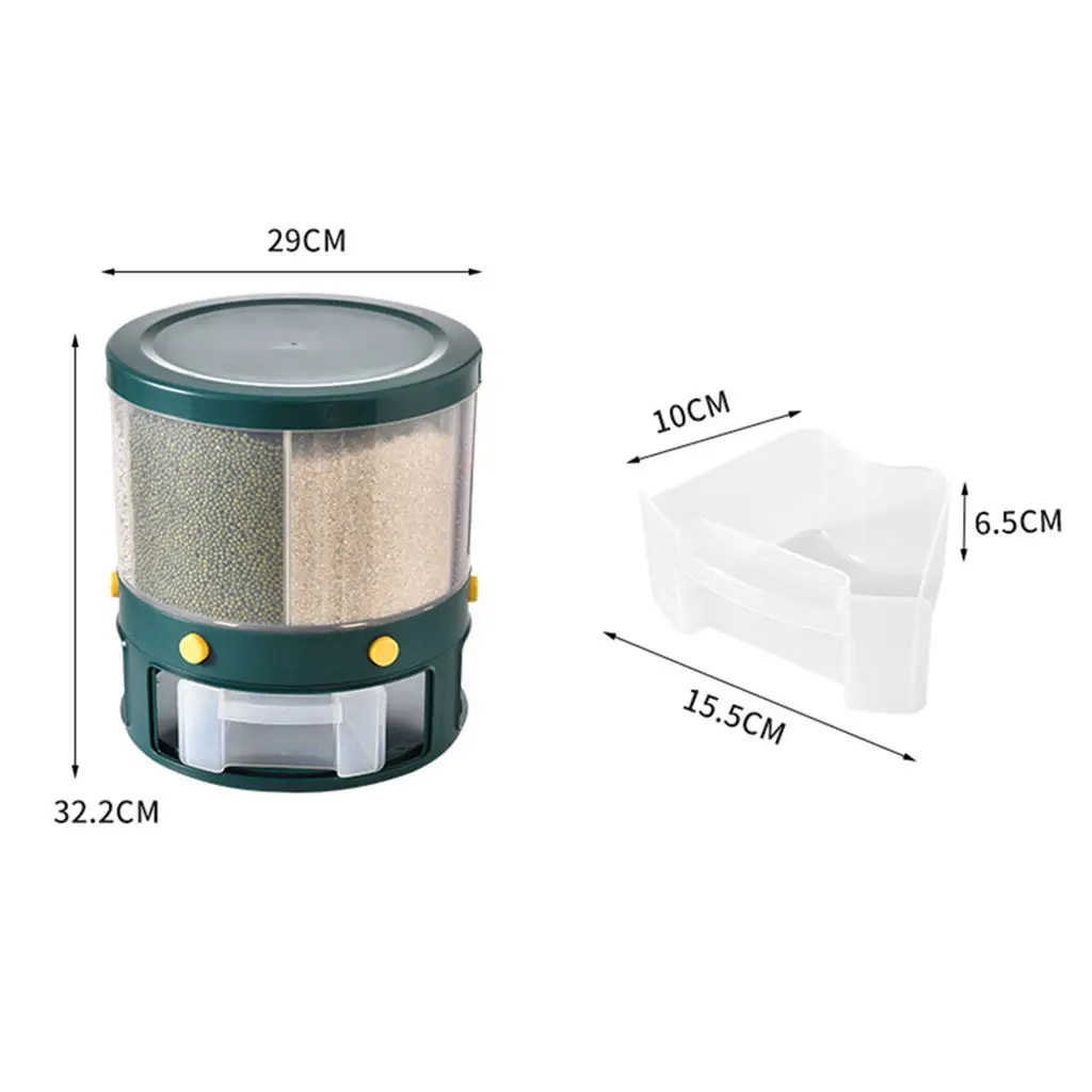 

Rice Dispenser Dry Grain Storage Container Box 6-Grid Rotating Divided