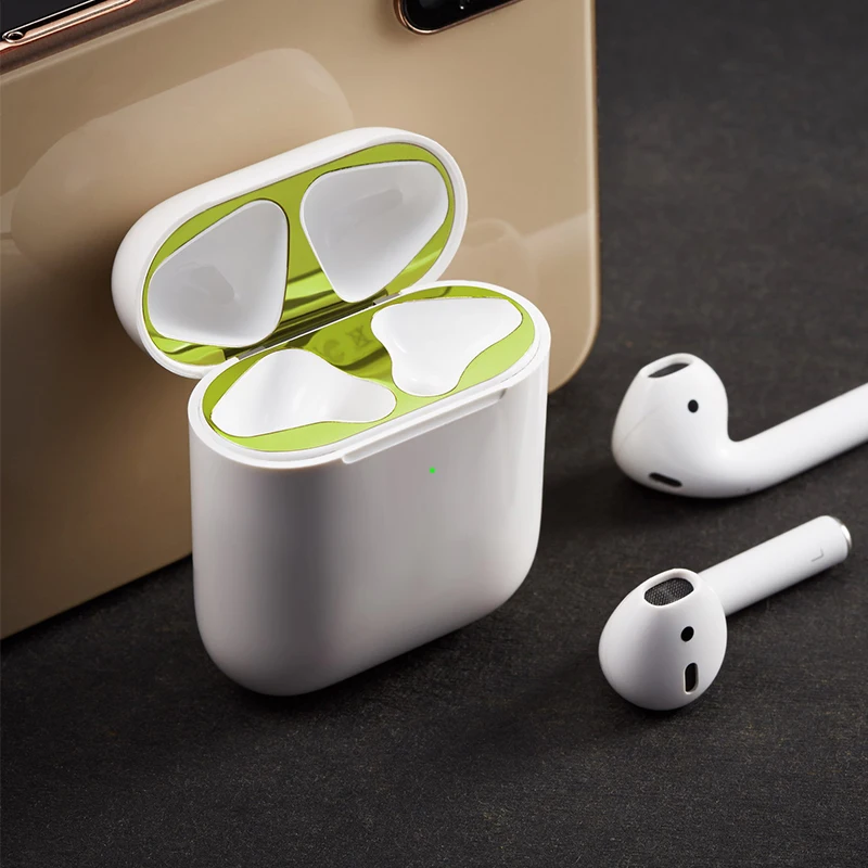Металлическая Пылезащитная наклейка для Apple AirPods 2 чехол беспроводной зарядки