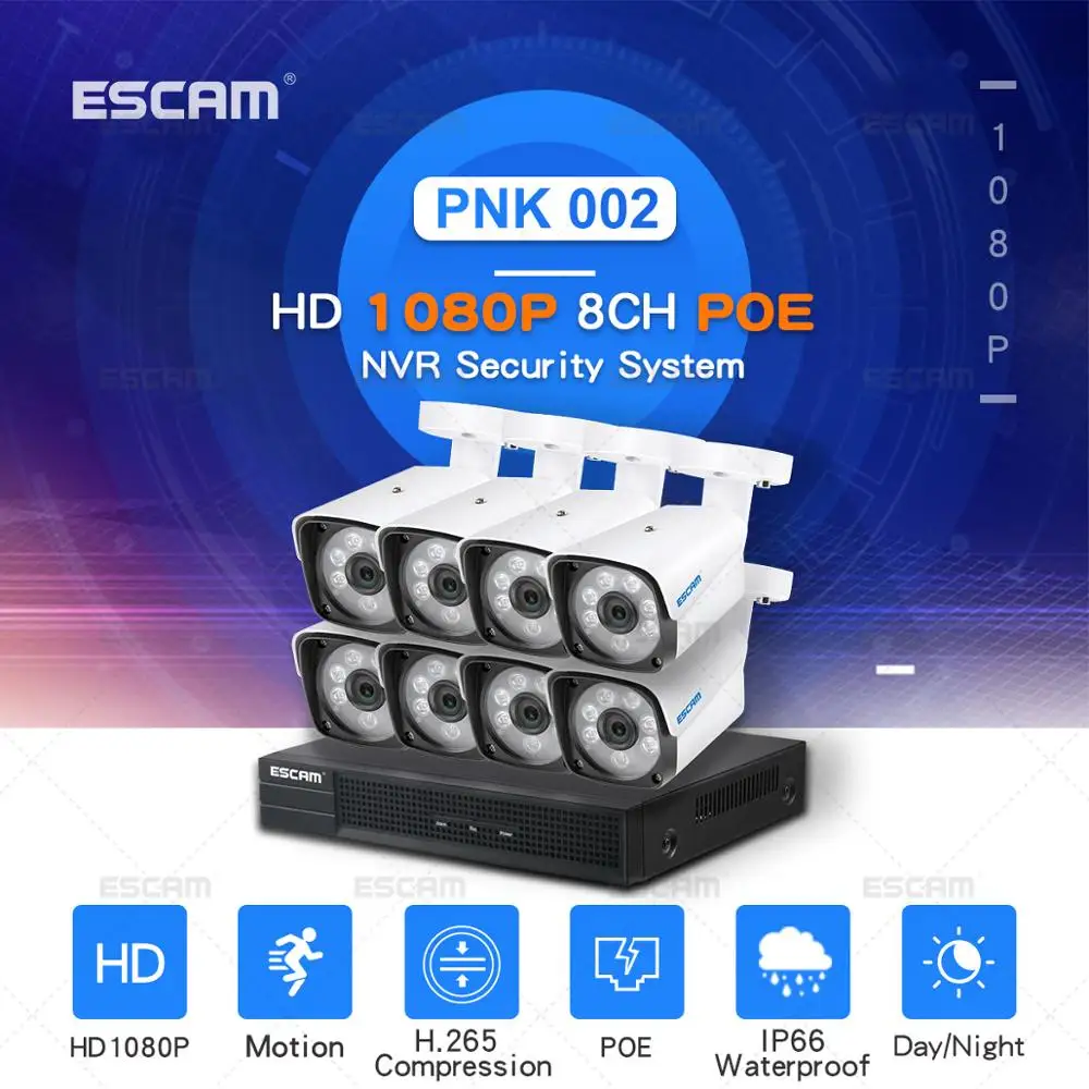 ESCAM PNK002 HD 1080P 8CH POE NVR система камер безопасности ИК светодиодная IP-камера Поддержка