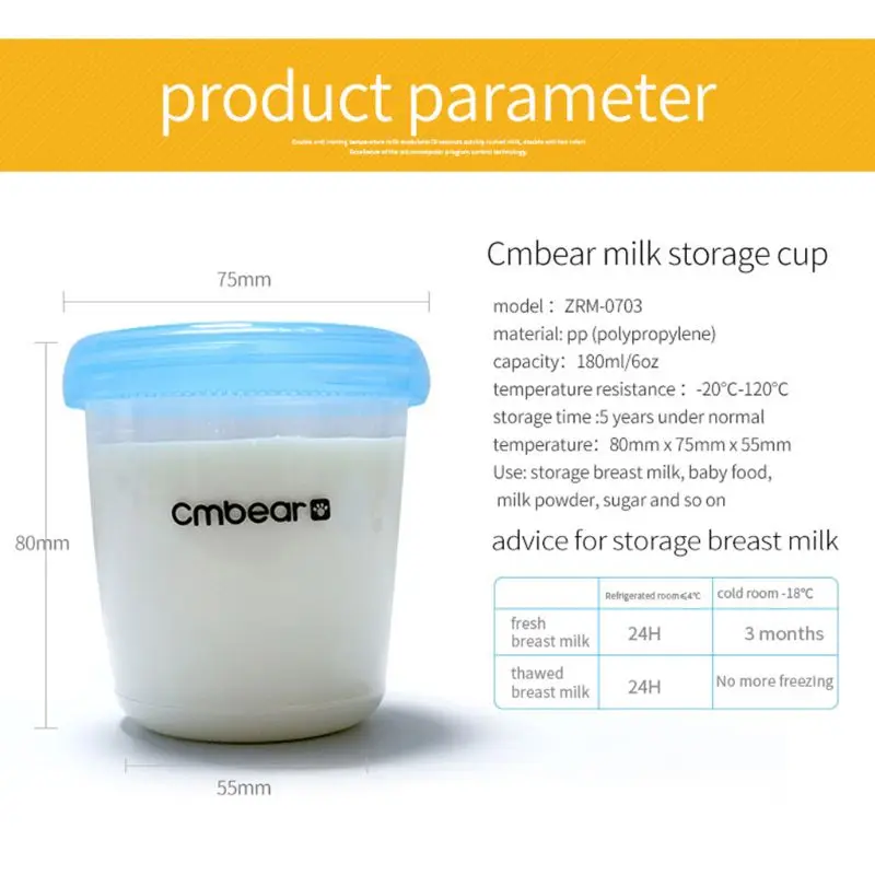 

4 Breast Milk Storage Bottle Set 180ml Breast Milk Storage Cups Food Freezer Cup