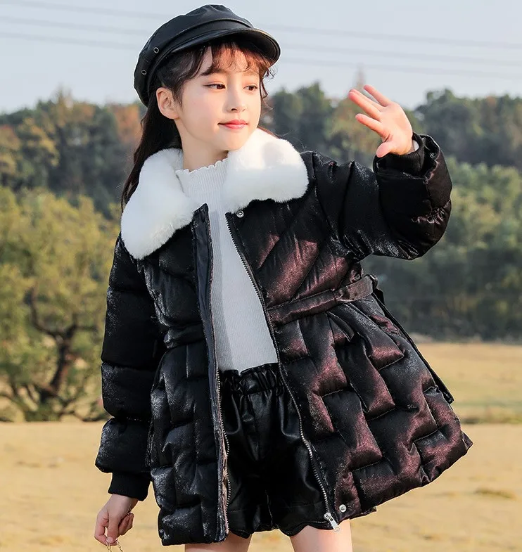 

Зимний утепленный детский зимний комбинезон для девочек-подростков, парка из хлопка с искусственным мехом, верхняя одежда, детское ветроза...