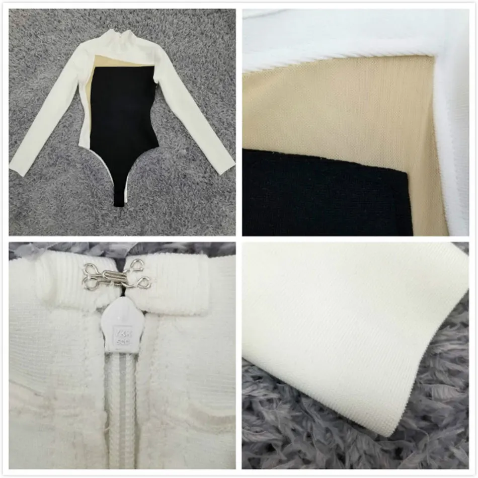 

Free Shipping Fashion Ladies Bandage Set Sexy Stand Collar Long Sleeve Hollow Color Block Mesh Top & Flared Pants Two-piece Set