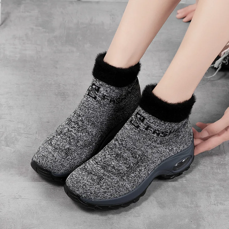 

2021 Winter New Fashion Women's Shoes Plus Fleece Socks Insoles Leisure High-top Cotton Shoes Thick-soled Large Size Snow Boots