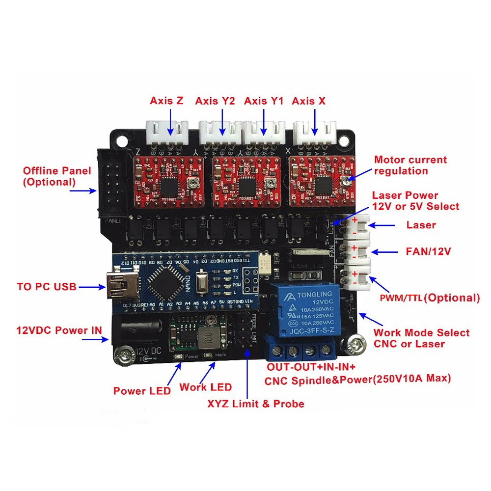 CNC GRBL 3 оси плата управления лазерный драйвер USB 12 В DIY ЧПУ резак гравер PCB