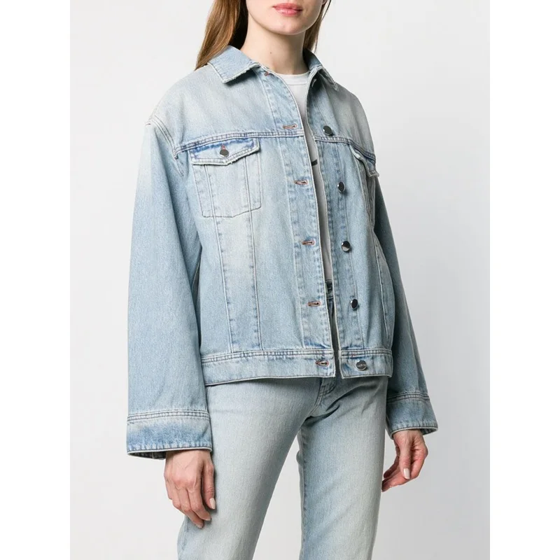 Women's Denim Jacket Single-Breasted Fashion Ladies Long Sleeve Coat Outwear Tops with Pockets All-Match Early Autumn 2021 New | Женская