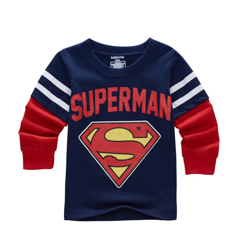 Весенние футболки с длинными рукавами Детские рубашки принтом Бэтмен и Супермен