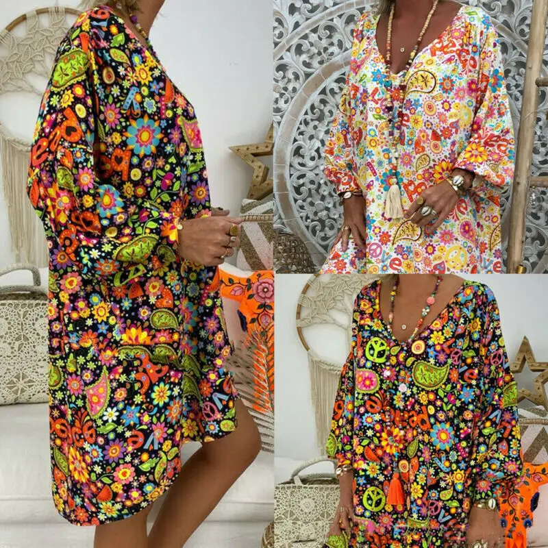 Женское богемное хлопковое льняное Макси платье с длинным рукавом и v образным