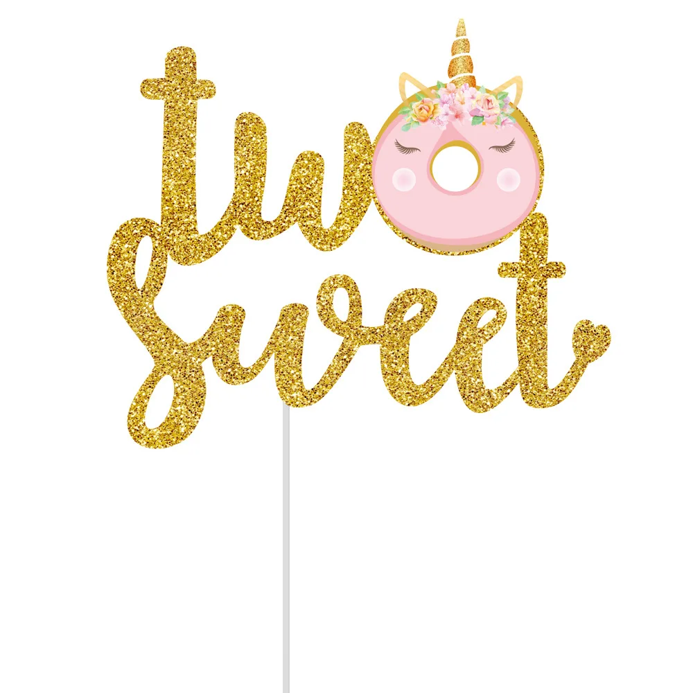 Пончик единорог топперы для торта блестящие золотые двух сладких кексов