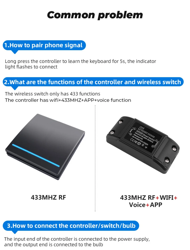 

Tuya WiFi+RF 433MHZ Remote Control Smart Light Switch Module Smart Home Module Voice Timing Remote Control For Alexa Google Home